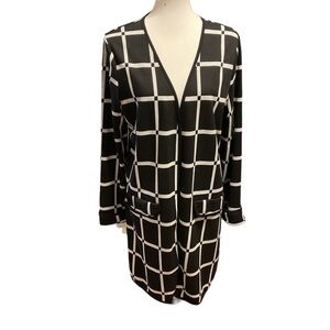 I.N. Studio Black Light Gray Geometric Sweater Jacket Cardigan